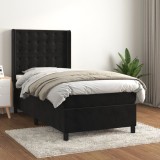 Pat box spring cu saltea, negru, 90x200 cm, catifea GartenMobel Dekor, vidaXL