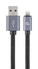 CABLU alimentare si date GEMBIRD, pt. smartphone, USB 2.0 (T) la Lightning (T), 1.8m, premium, conectori auriti, cablu cu impletire din bumbac, black, foto