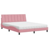 Cumpara ieftin Pat cu saltea, Hanko, roz, 160x200 cm, catifea