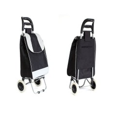 Carucior pentru cumparaturi, cu doua roti din plastic, cadru metalic, margine de sprijin, negru