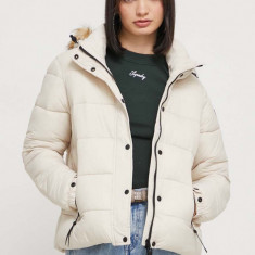 Superdry geaca femei, culoarea bej, de iarna