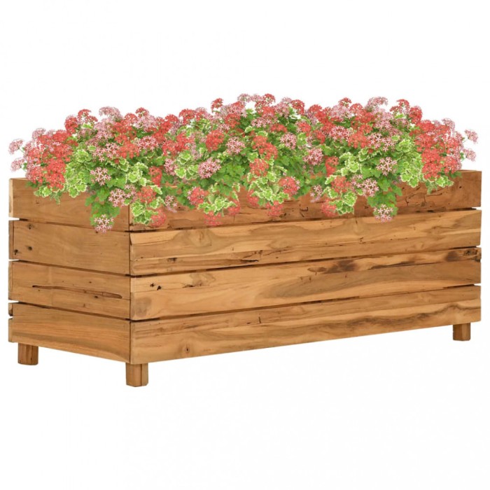vidaXL Strat &icirc;nălțat, 100x40x38 cm, lemn de tec reciclat și oțel