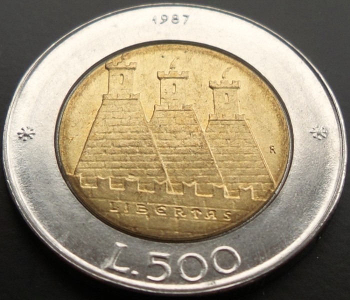 Moneda bimetal 500 LIRE - SAN MARINO, anul 1987 * cod 867 = UNC