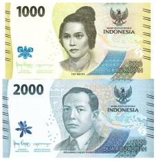 Indonezia 1 000-2 000 Rupiah rupii 2022 PW 162-163 Eroii Nationali UNC