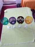 4 Pahare vintage din cristal colorat, taiate manual