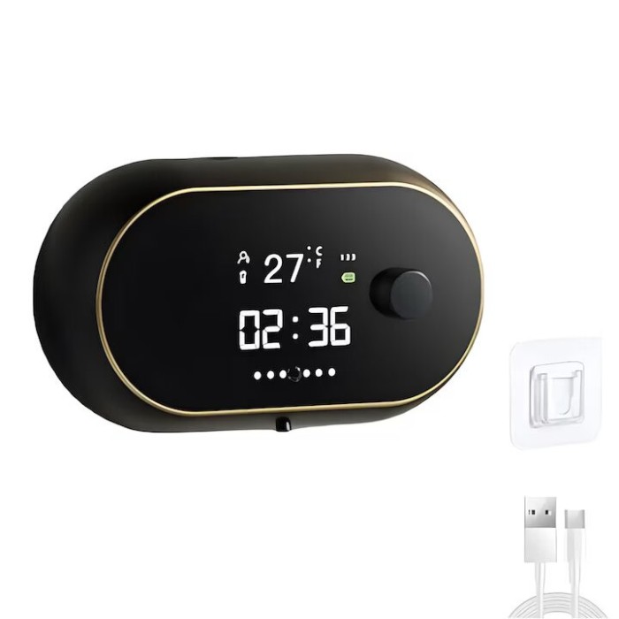 Dozator Automat Sapun Lichid, negru, afisaj temp, ora, fara atingere