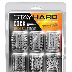 Stay Hard Cock Sleeve Kit Clear - Set 6 Mansoane pentru Penis din Silicon