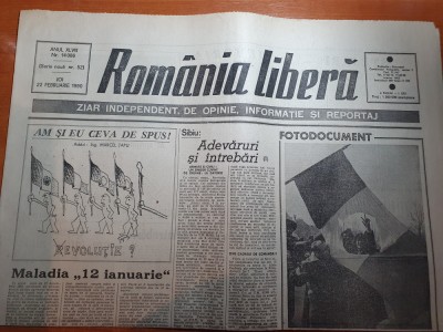 ziarul romania libera 22 februarie 1990-articolul &amp;quot; maladia 12 ianuarie &amp;quot; foto