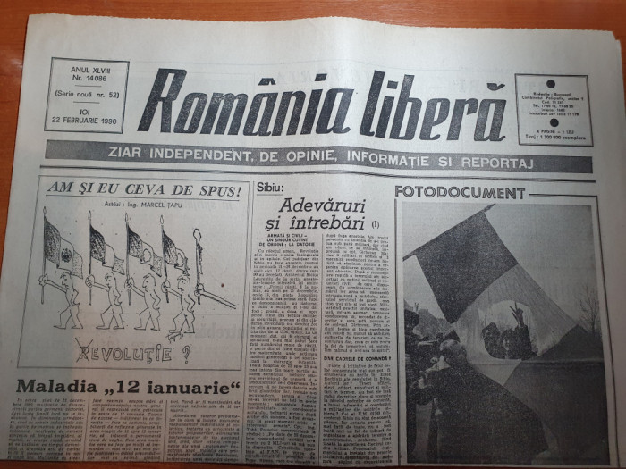 ziarul romania libera 22 februarie 1990-articolul &quot; maladia 12 ianuarie &quot;