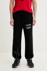 HUGO pantaloni de trening barbati, culoarea negru, cu imprimeu, 50531760
