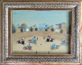 Cumpara ieftin Polo călare (chaugan), pictură pe sticlă, peisaj arab - ramă cu sidef, Scene gen, Ulei, Miniatural