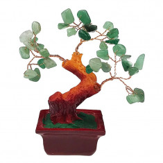 Copac Feng-Shui cu pietre aventurin si suport din ceramica, Verde, 13 cm, 1241H