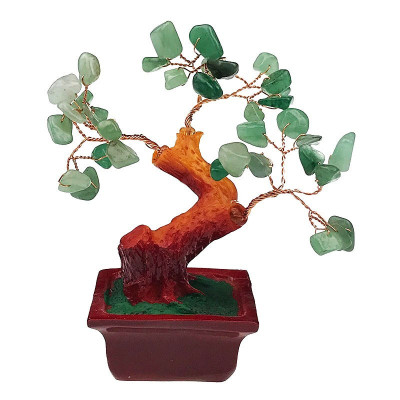 Copac Feng-Shui cu pietre aventurin si suport din ceramica, Verde, 13 cm, 1241H foto