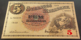 Bancnota istorica 5 COROANE - SUEDIA, anul 1949 *cod 14 = A.UNC SEMNATURA RARA