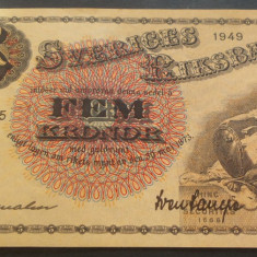 Bancnota istorica 5 COROANE - SUEDIA, anul 1949 *cod 14 = A.UNC SEMNATURA RARA