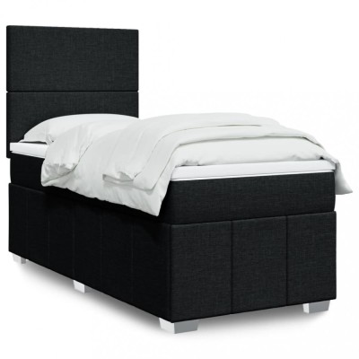 vidaXL Pat box spring cu saltea, negru, 100x200 cm, textil 3293874 foto