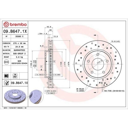 Set disc frana Mitsubishi Lancer 7 (Cs A Ct A) 01.00-12.13, Lancer 8 (Cy A Cz A) 03.07-, Lancer 8 Sportback (Cx A) 10.07-, Fata, 276X26mm, ventilat,