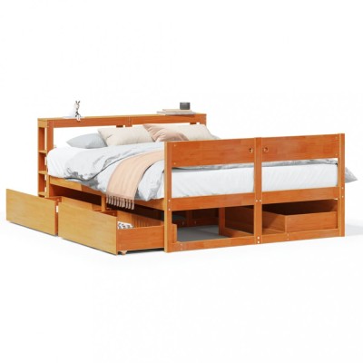 vidaXL Cadru pat fără saltea, maro ceruit, 135x190 cm, lemn masiv pin 3306398 foto