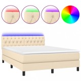 Cumpara ieftin Pat cu arcuri, saltea si LED, crem, 140x200 cm, textil