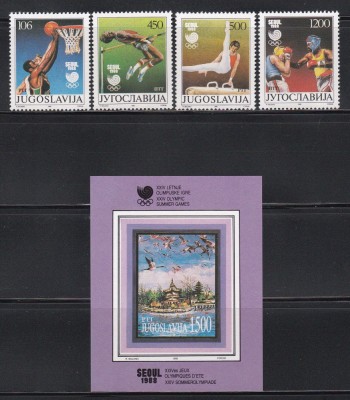 Iugoslavia 1988 - Jocurile Olimpice - Seul, Serie + Colita, MNH foto