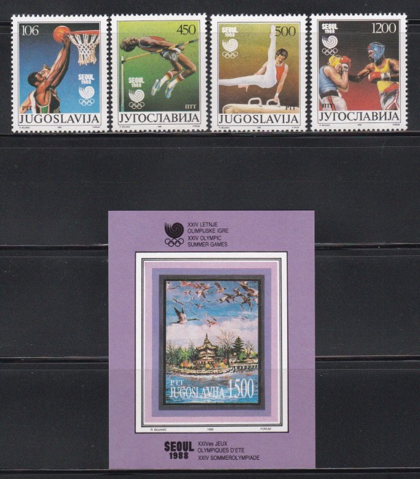 Iugoslavia 1988 - Jocurile Olimpice - Seul, Serie + Colita, MNH