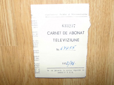 CARNET DE ABONAT TELEVIZIUNE 1972/74 foto