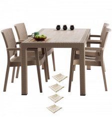 Set mobilier gradina INGLESA masa patrata CLASSI RATAN 90x90x75cm 4 scaune PARIS RATTAN polipropilen/fibra sticla culoare capucino,4 perne scaun B0042 foto