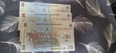 Set 3 bancnote 20 lei consecutive