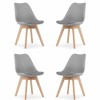 Set 4 Scaune Grosseto, Stil Scandinav cu Picioare din Lemn, Sezut din PP si Perna din Piele Ecologica, Maxim 120 Kg, 49 x 45 x 82 cm, Gri Deschis