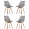 Set 4 Scaune Grosseto, Stil Scandinav cu Picioare din Lemn, Sezut din PP si Perna din Piele Ecologica, Maxim 120 Kg, 49 x 45 x 82 cm, Gri Deschis