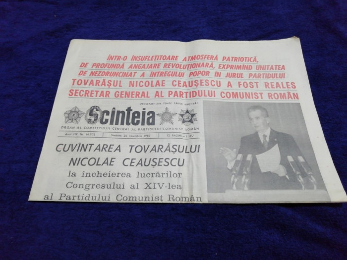 ZIARUL SCINTEIA 25 NOIEMBRIE 1989 AL 14 - LEA CONGRES PCR