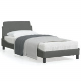 VidaXL Cadru de pat cu tăblie, gri &icirc;nchis, 90x190 cm, textil