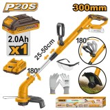 Motocoasa Electrica 20V CGTLI20301E &ndash; 8200 rpm, Diametru Taiere 300mm, Fir 1.6mm, Functie Edging, Acumulator 2.0Ah + Incarcator + Kit Protectie
