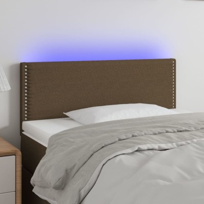 vidaXL Tăblie de pat cu LED, maro &amp;icirc;nchis, 100x5x78/88 cm, textil 3121465 foto