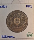 Portugal ,Portugalia, 50 centavos 1912, Argint, KM#561, Republica , stare buna