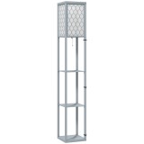 HOMCOM Lampadar Podea 2 in 1 cu 3 Rafturi, Economisire Spatiu, Soclu E27, Gri Deschis, Material Textil, Ideal Dormitor