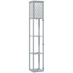 HOMCOM Lampadar Podea 2 &icirc;n 1, 3 Rafturi, Economisire Spațiu, Soclu E27, 26x26x160 cm, Gri Deschis | Aosom Romania