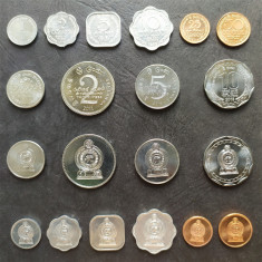 SRI LANKA SET COMPLET DE MONEDE 1, 2, 5, 10, 25, 50 Cents 1, 2, 5, 10 Rupees UNC