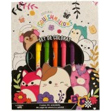 Original squishmallows. Set de colorat. Contine 5 carioci, 50 autocolante, 30 pagini de colorat si cu activitati