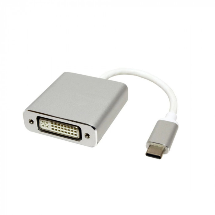 Adaptor USB tip C tata la DVI-D mama, Bleu jour, 10 cm, Alb/Gri