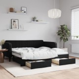 Cumpara ieftin Pat de zi cu extensie și sertare, negru, 90x190 cm, catifea