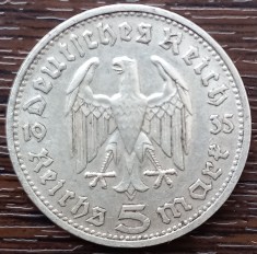 (A626) MONEDA DIN ARGINT GERMANIA - 5 MARK 1935, LIT. D, PAUL VON HINDENBURG