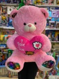 Ursulet de Plus Roz &quot;I Love You&quot; cu Inima si Accente Paietate 80cm