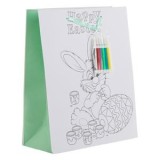 Set Creativ de Paste cu Pungă de H&acirc;rtie Model Iepure și 6 Carioci, 26x12x32cm, CMCLASS
