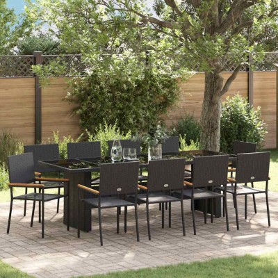 vidaXL Set de masă pentru grădină 11 pcs Negru Rattan poli 3365417 foto