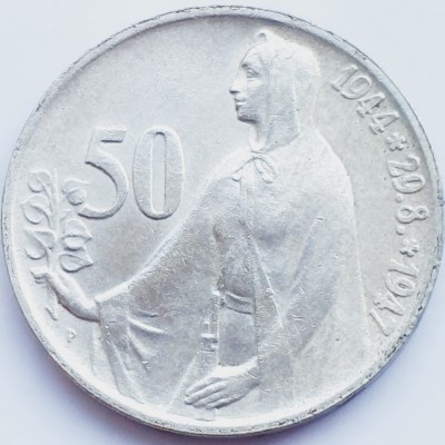 717 Cehoslovacia 50 korun 1947 Slovak Uprising km 24 argint foto