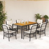VidaXL Set mobilier de grădină cu perne, 7 piese, negru, poliratan