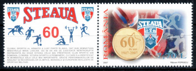 Romania 2007, LP 1766 a, 60 de ani Clubul &amp;quot;STEAUA&amp;quot;, cu vigneta I stanga, MNH! foto