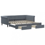Cumpara ieftin Pat de zi cu extensie si sertare gri inchis 100x200cm catifea
