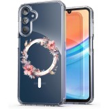 Husa pentru samsung galaxy a15 4g, atasare magnetica, magsafe, pink wreath 8, clear